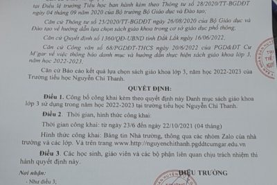 THÔNG BÁO DANH MỤC SGK LỚP 3 SỬ DỤNG CHO NĂM HỌC 2022-2023 TRƯỜNG TH NGUYỄN CHÍ THANH